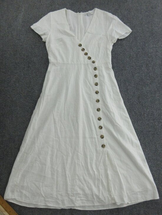 Madewell Dresses & Skirts - Madewell Dress Womens 0 White Short Sleeve Button Front Wrap Midi Fit Flare